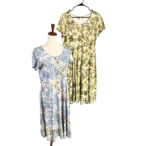 Romantic Y2K Dress Floral Large Blue Button Front Grunge Midi Cottagecore LOT - Picture 1 of 16